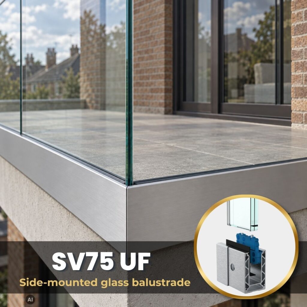 Side Fixed Glass Balustrade SV75 UF – Adjustable System