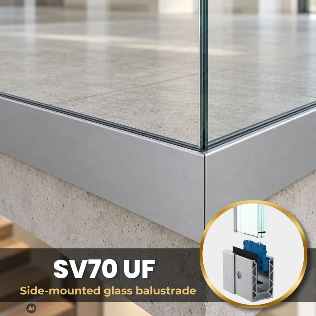 Side Fixed Glass Balustrade SV70 UF – Adjustable System